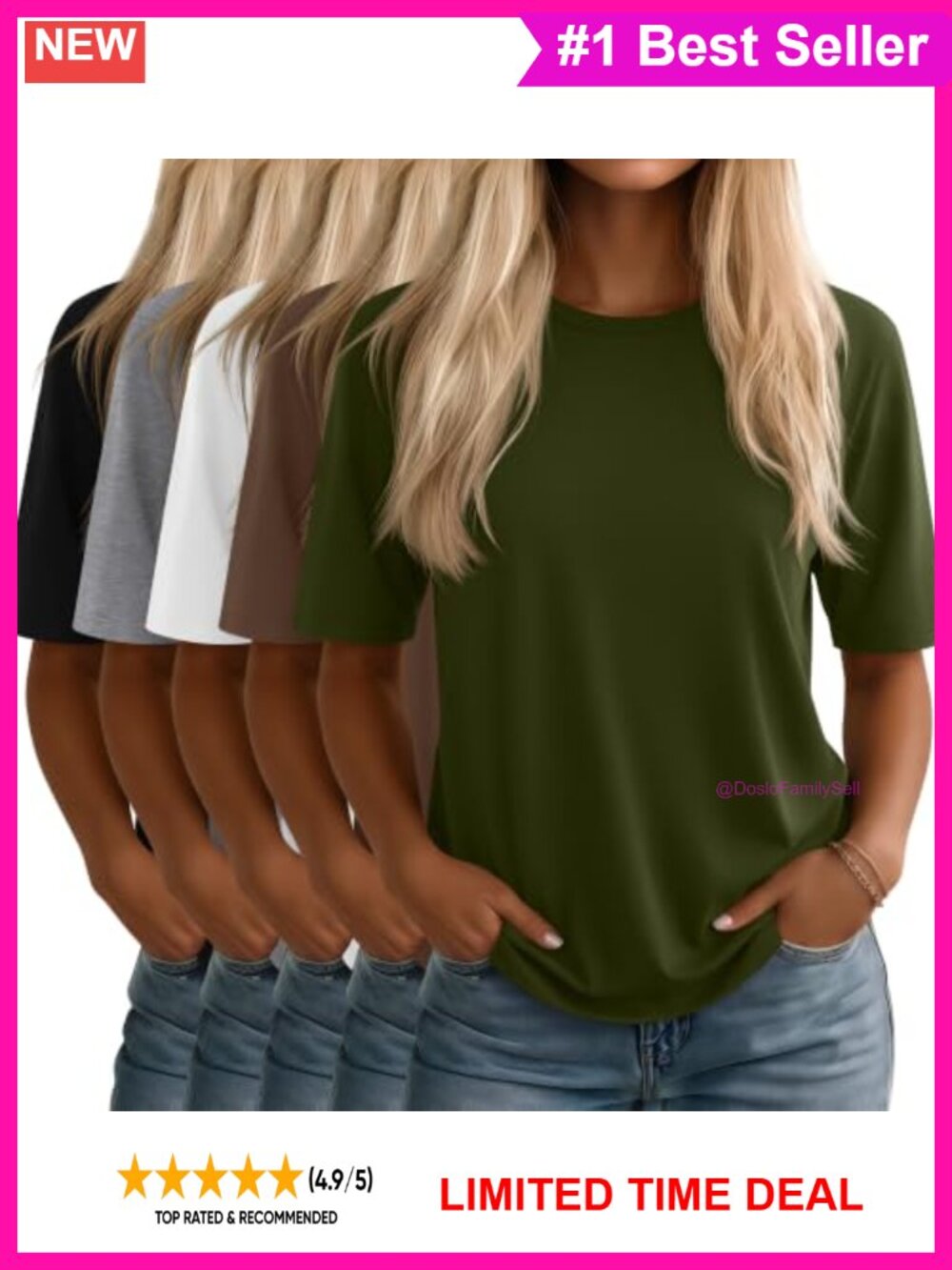 Women's 5 Pack Half Sleeve Crew Neck T-Shirts Loose Fit Casual Tees